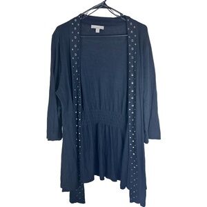 One A Black Cardigan Size 1x With Metal Circle Stud Design and Cinched Waist